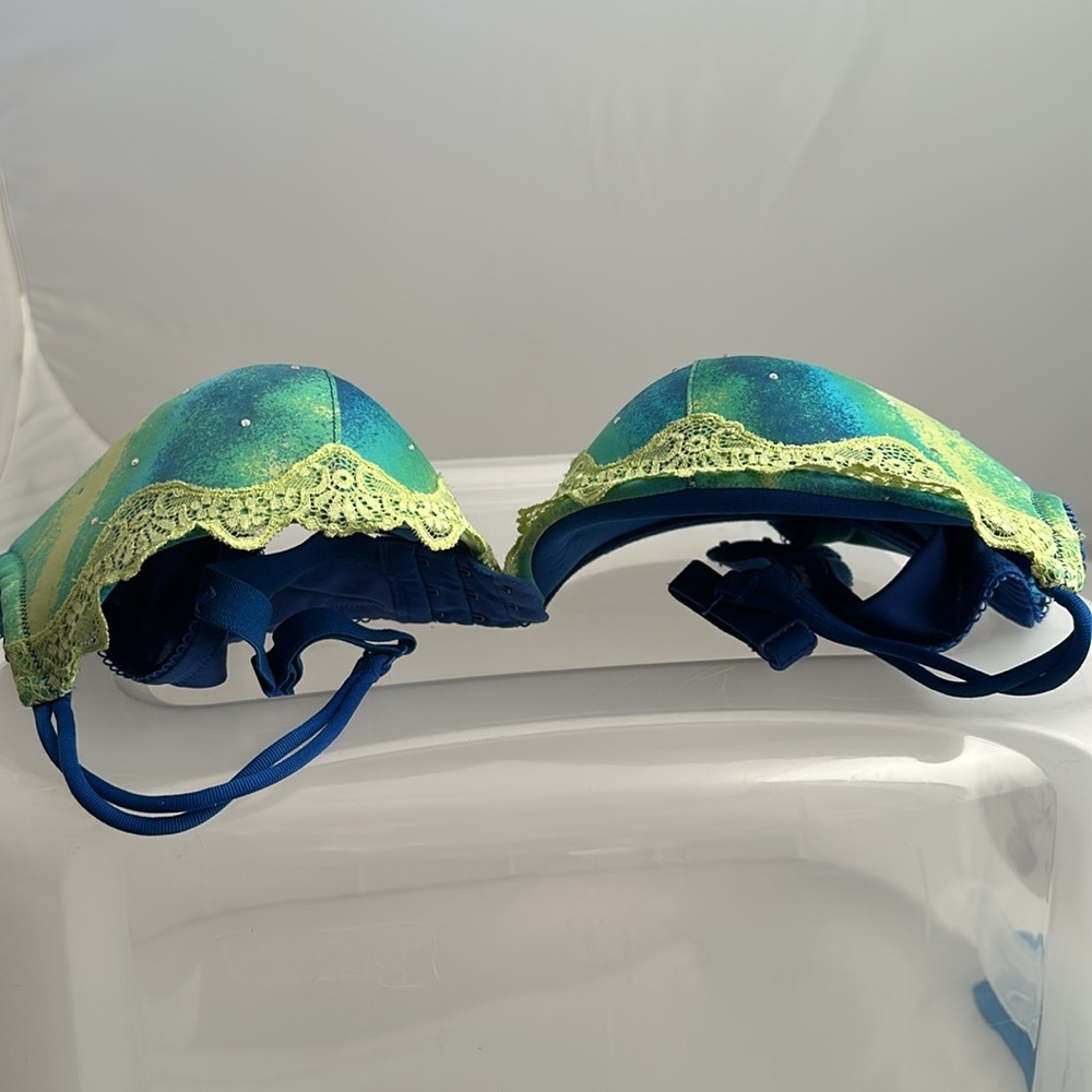 Cacique blue green rhinestone plunge underwire bra 40D - Picture 6 of 11